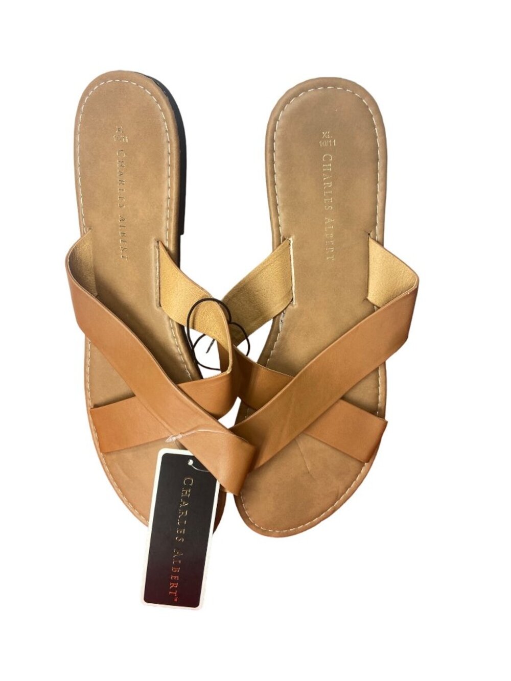Charles Albert Womens XL Tan Cross-Strap Sandals Size 10/11 PU Upper